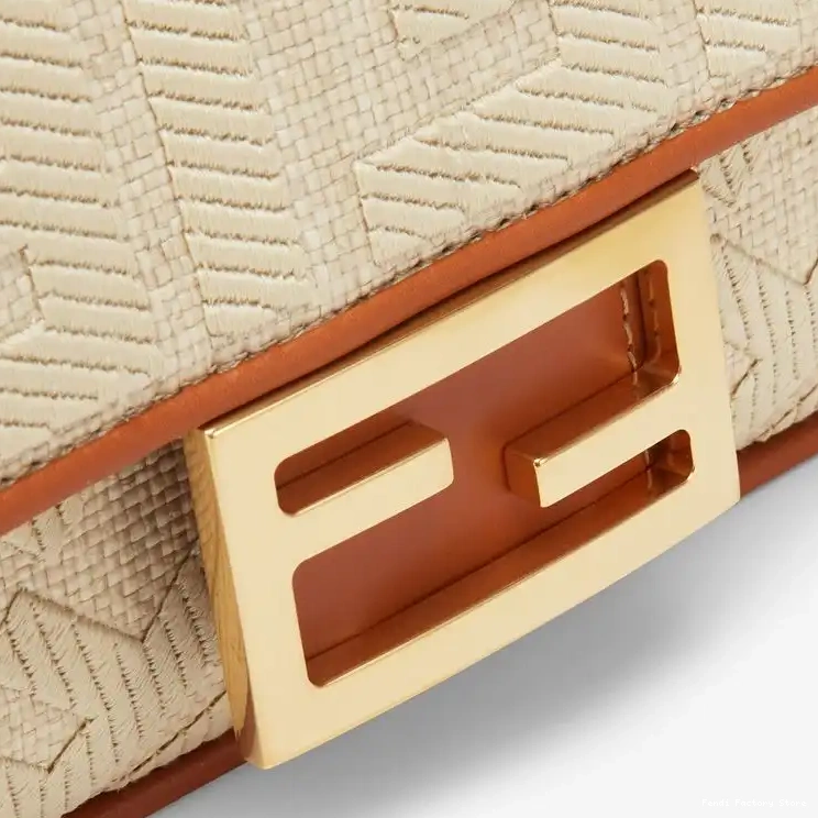 Cheap Fendi Bag In FF Motif Baguette Beige Straw Mini 0505